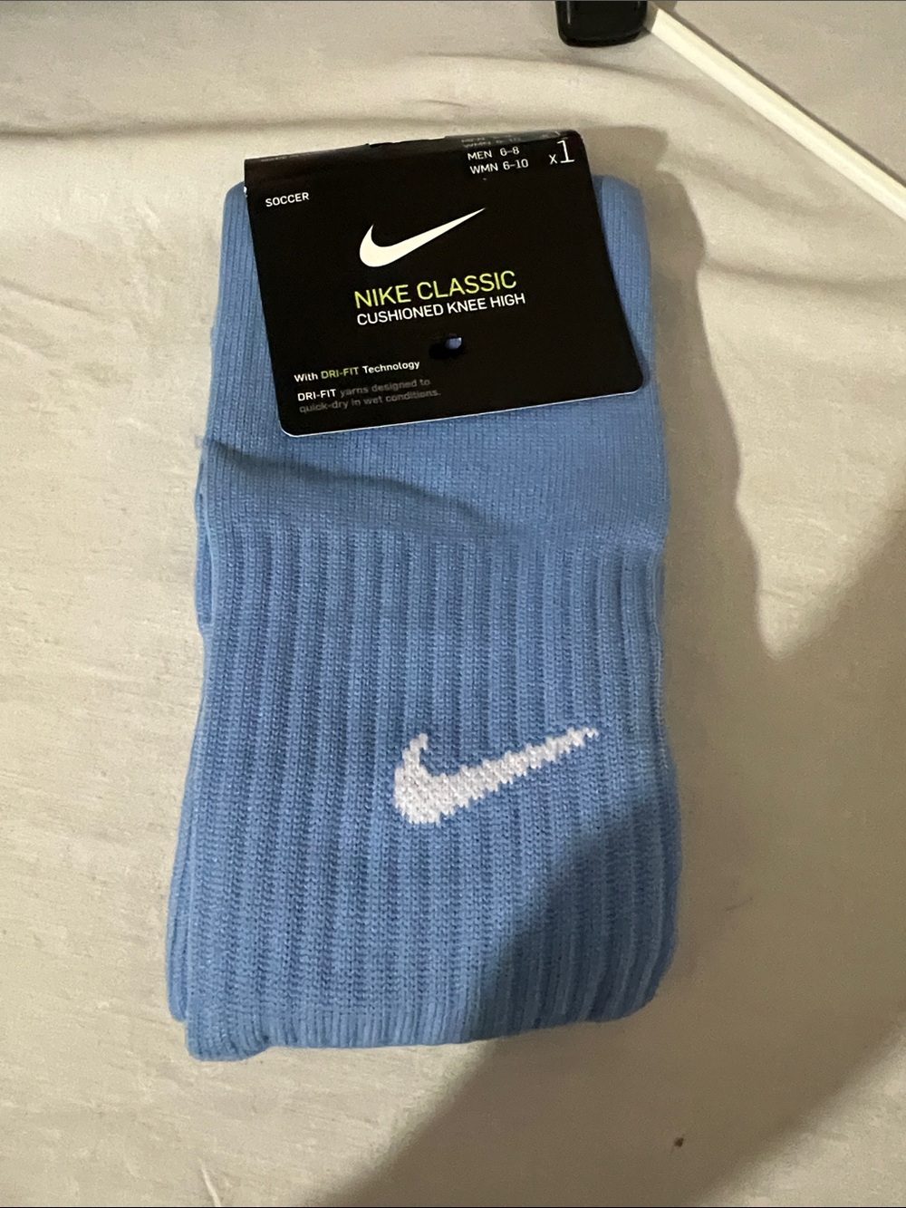 Nike Men's Cushioned Knee High Socks - Light Blue with White Swoosh